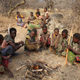 Hadza women lightly roasting starch and fibre-rich ekwa tubers.